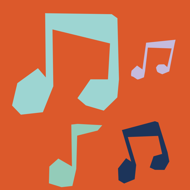 Illustrated music notes on an orange background