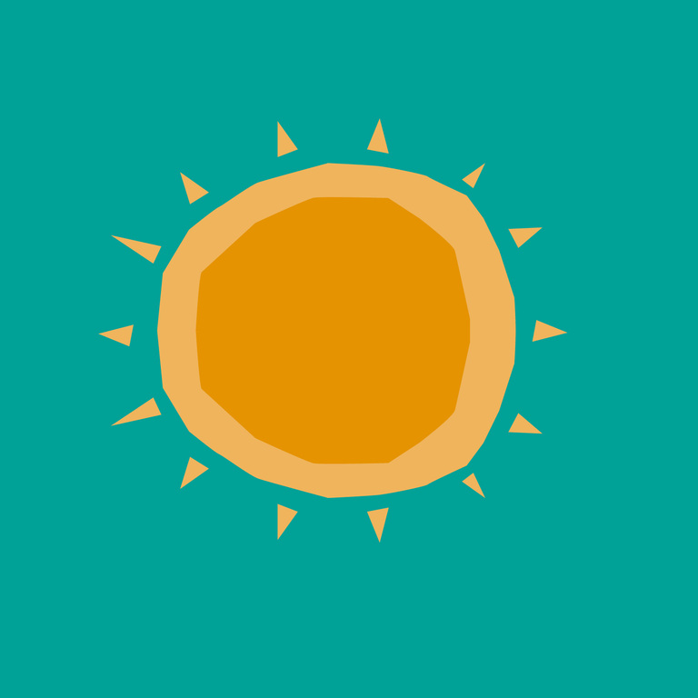 An illustration of a sun on a green background