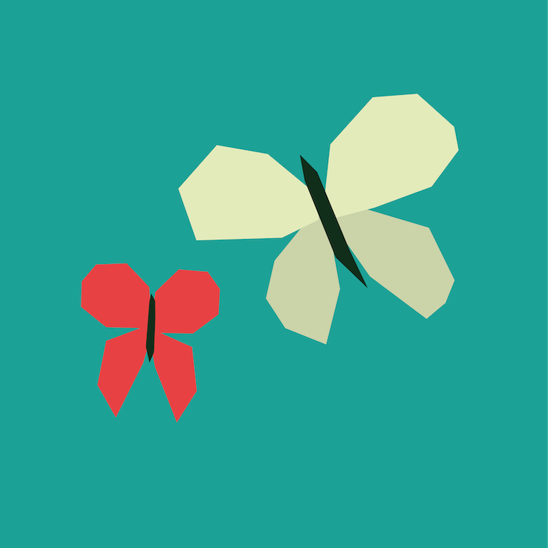 Illustrated butterflies on a green background