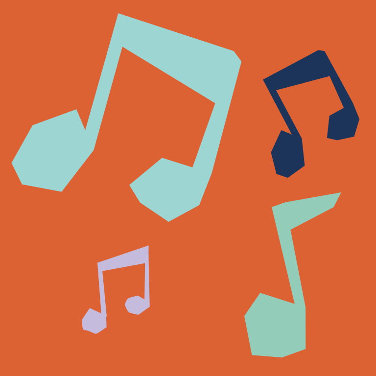 Illustrated music notes on an orange background