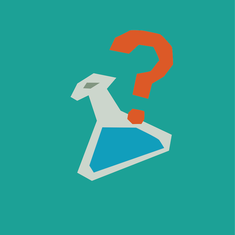 Illustrated science beaker and question mark on a green background