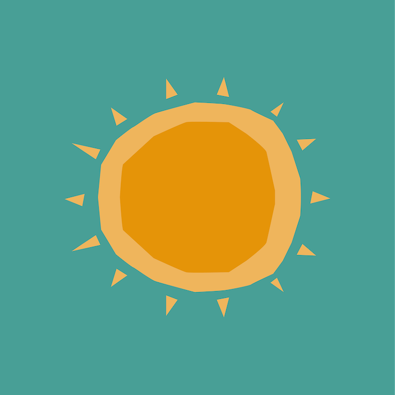 Illustrated sun on a green background