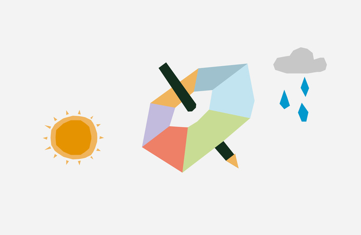 An illustration of a spinner with weather-based illustrations on a grey background