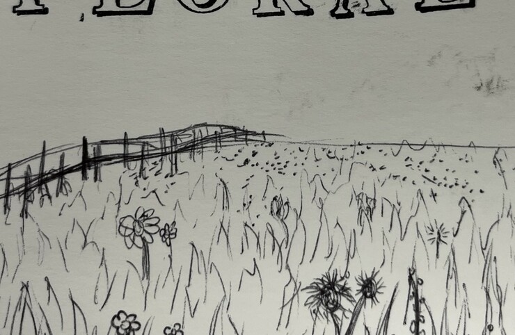 A field of grass and flowers with Floral written above it.