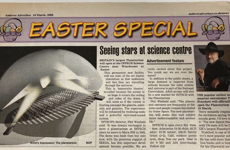 Original newspaper article in the Andover Advertiser announcing the Planetarium opening.