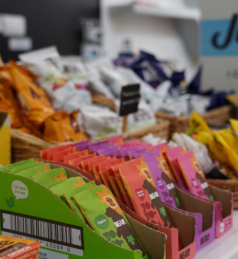 Brightly colored food on display in the Science Centre cafe